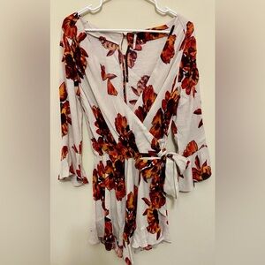 Free People Floral Wrap Romper Women’s Long Sleeve Tie Waste Boho Size S